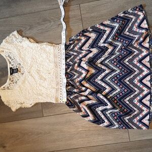 Rue21 White Lace and Navy And Pink Chevron Teens Dress